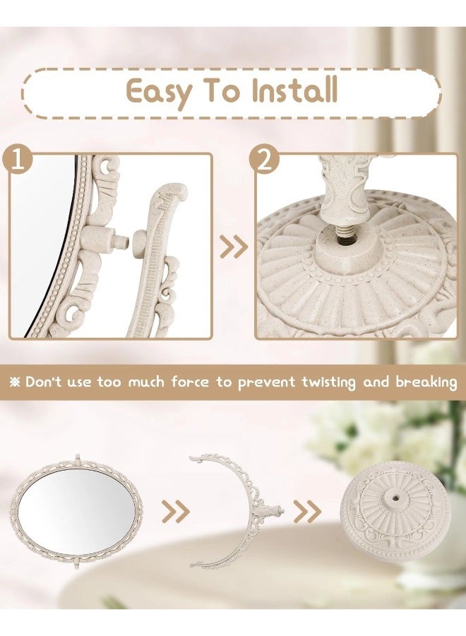 شيبشيب مرآة زينة بيضاوية الشكل توضع على الطاولة، مرآة ماكياج بيضاوية عتيقة قابلة للدوران بزاوية 360 درجة، مناسبة للنساء للسفر وغرفة النوم، باللون البيج - Image 3